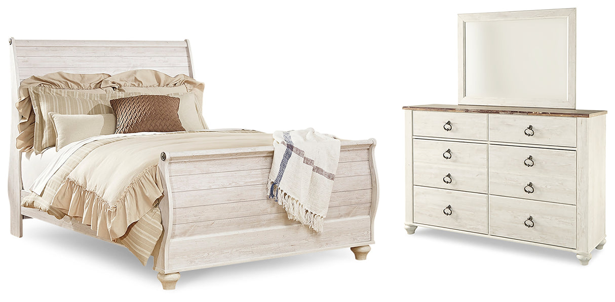 Willowton Whitewash Queen Sleigh Bed, Dresser and Mirror from Ashley Furniture - Luna Furniture