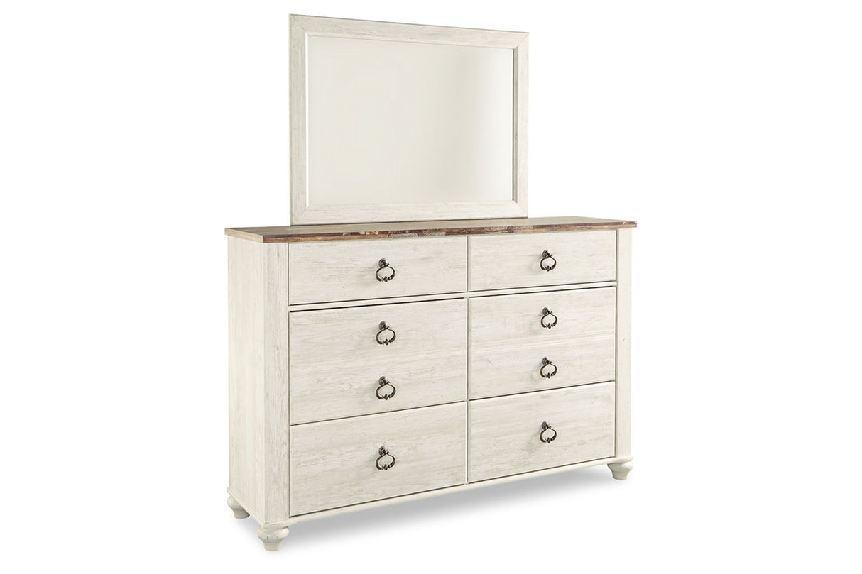 Willowton Whitewash Dresser and Mirror from Ashley - Luna Furniture
