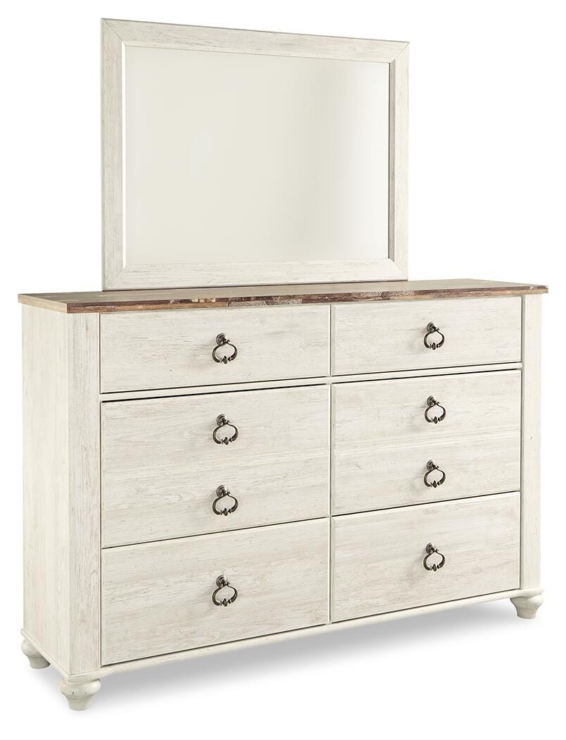 Willowton Whitewash King Panel Bed, Dresser, Mirror, Chest and Nightstand from Ashley - Luna Furniture