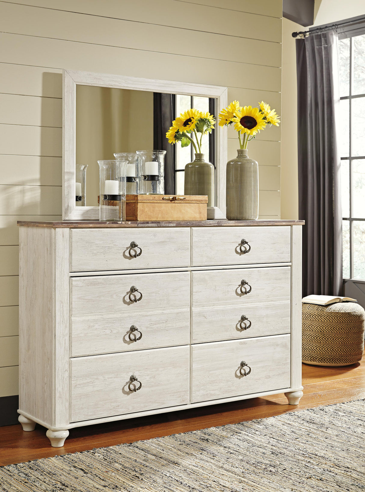 Willowton Whitewash Dresser and Mirror from Ashley Furniture - Luna Furniture