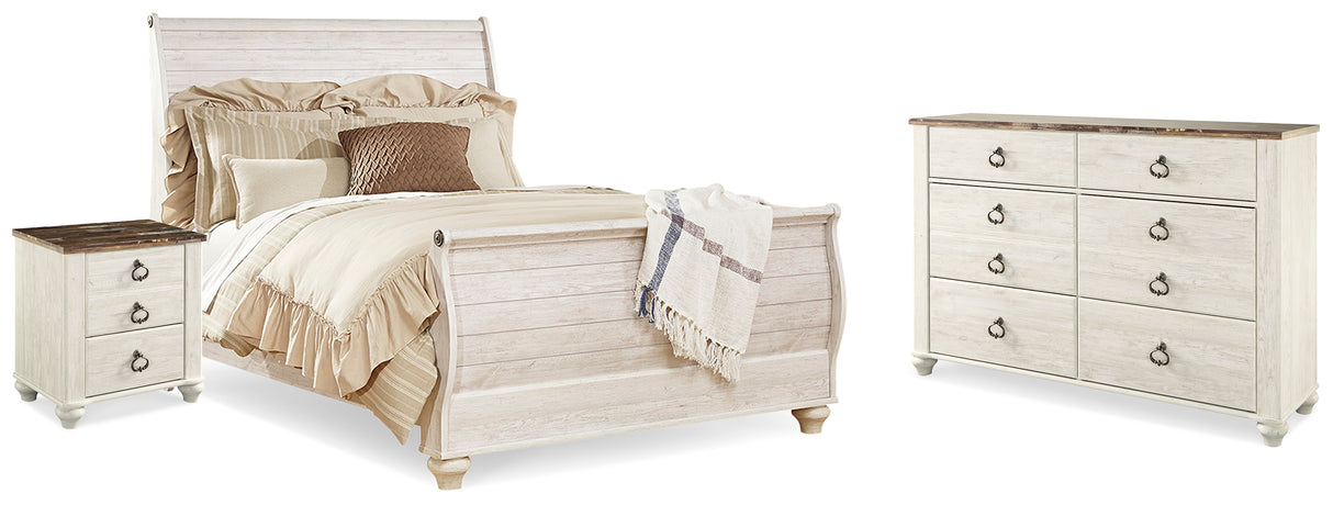 Willowton Whitewash Queen Sleigh Bed, Dresser and Nightstand from Ashley - Luna Furniture