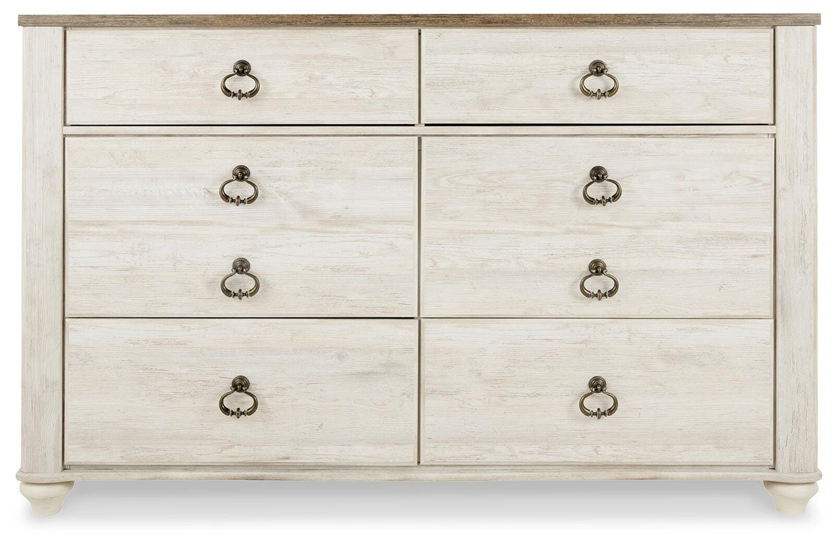 Willowton Whitewash Queen Sleigh Bed, Dresser and Nightstand from Ashley - Luna Furniture