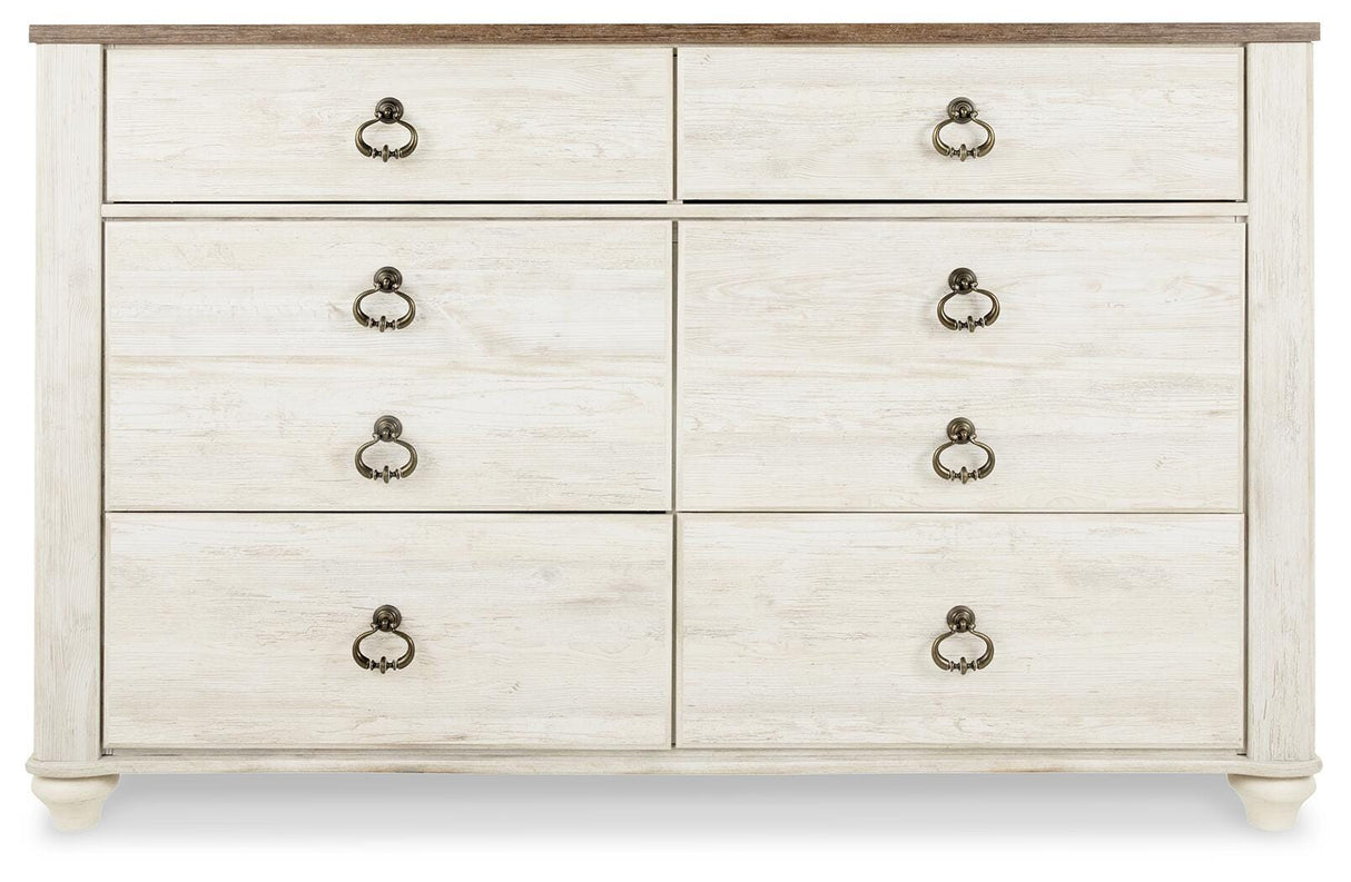 Willowton Whitewash Queen Bed, Dresser, Mirror and Chest