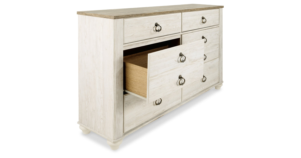 Willowton Whitewash Twin Panel Bed and Dresser from Ashley Furniture - Luna Furniture