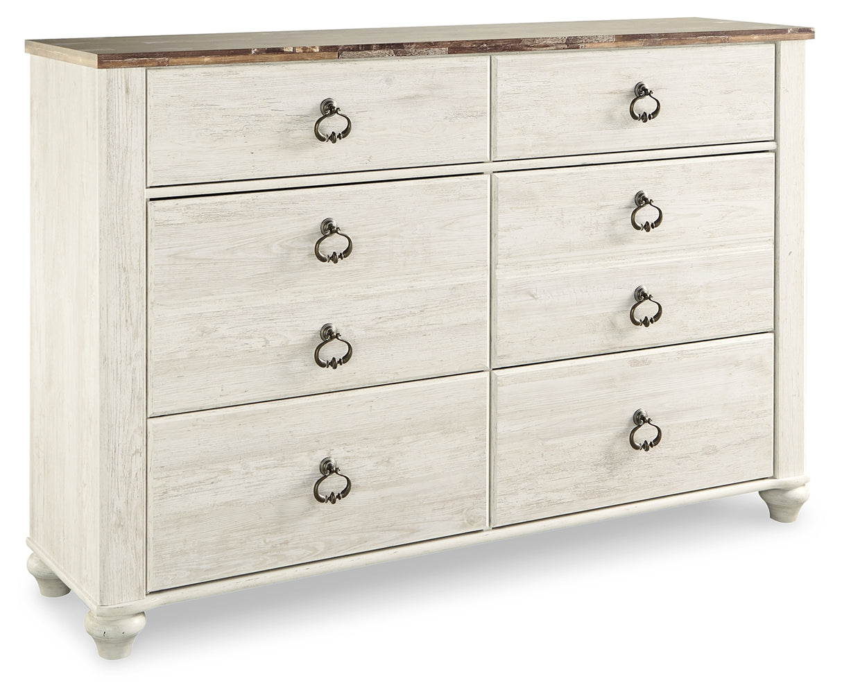 Willowton Whitewash Queen Sleigh Bed, Dresser and Nightstand from Ashley - Luna Furniture