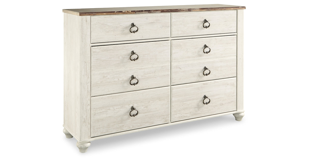 Willowton Whitewash Queen Bed, Dresser, Mirror and Chest from Ashley Furniture - Luna Furniture
