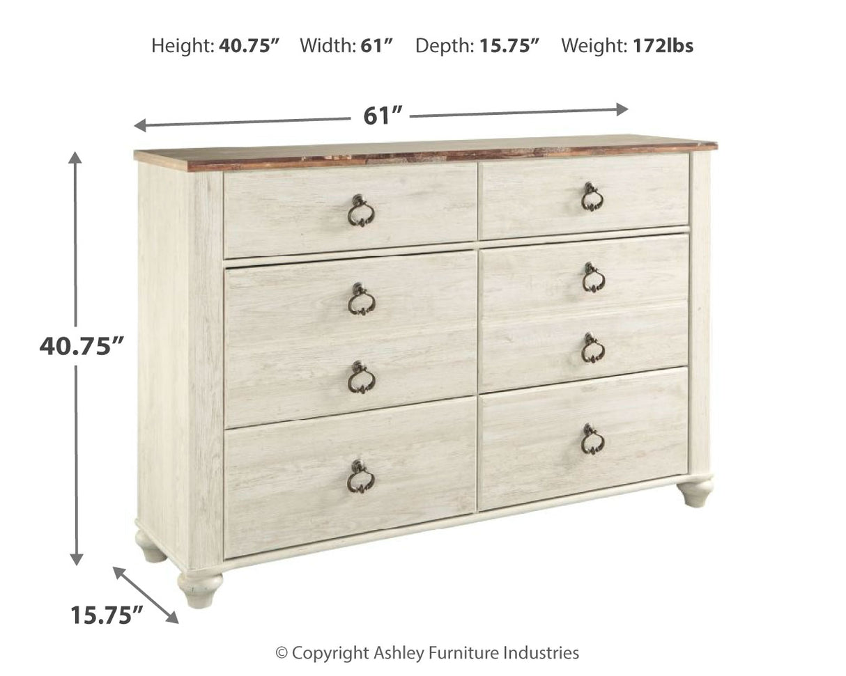 Willowton Whitewash Queen Sleigh Bed, Dresser and Nightstand from Ashley - Luna Furniture