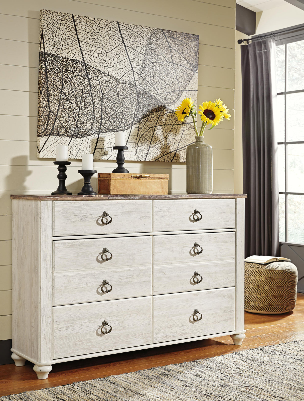 Willowton Whitewash Twin Panel Bed and Dresser from Ashley - Luna Furniture