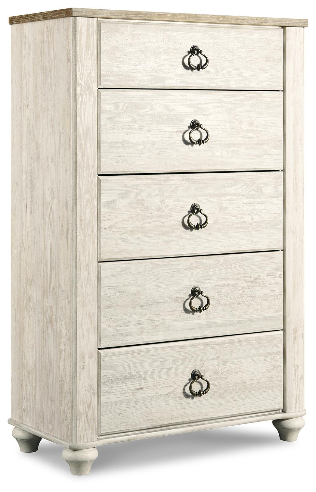 Willowton Whitewash King Sleigh Bed, Dresser,Chest and Nightstand from Ashley - Luna Furniture
