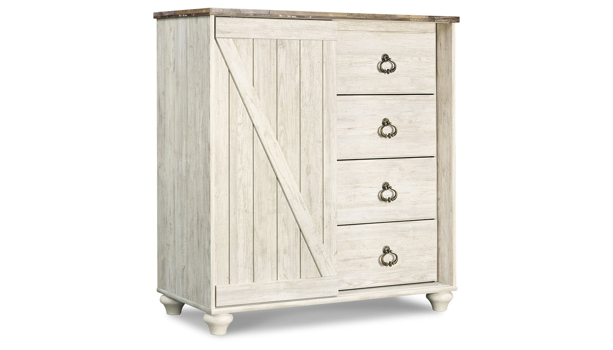 Willowton Whitewash King Panel Bed, Dresser, Mirror, Chest and Nightstand from Ashley - Luna Furniture