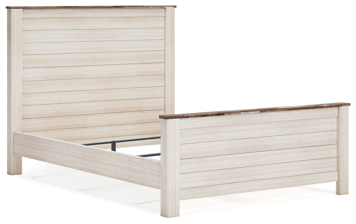 Willowton Whitewash Queen Panel Bed, Dresser, Mirror, and Nightstand from Ashley Furniture - Luna Furniture