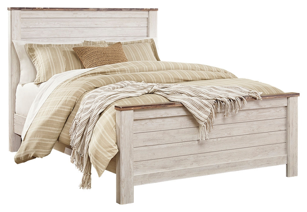 Willowton Whitewash Queen Panel Bed with Mirrored Dresser, Chest and 2 Nightstands from Ashley Furniture - Luna Furniture