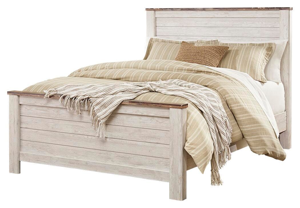 Willowton Queen Panel Bed with 2 Nightstands in Whitewash from Ashley Furniture - Luna Furniture