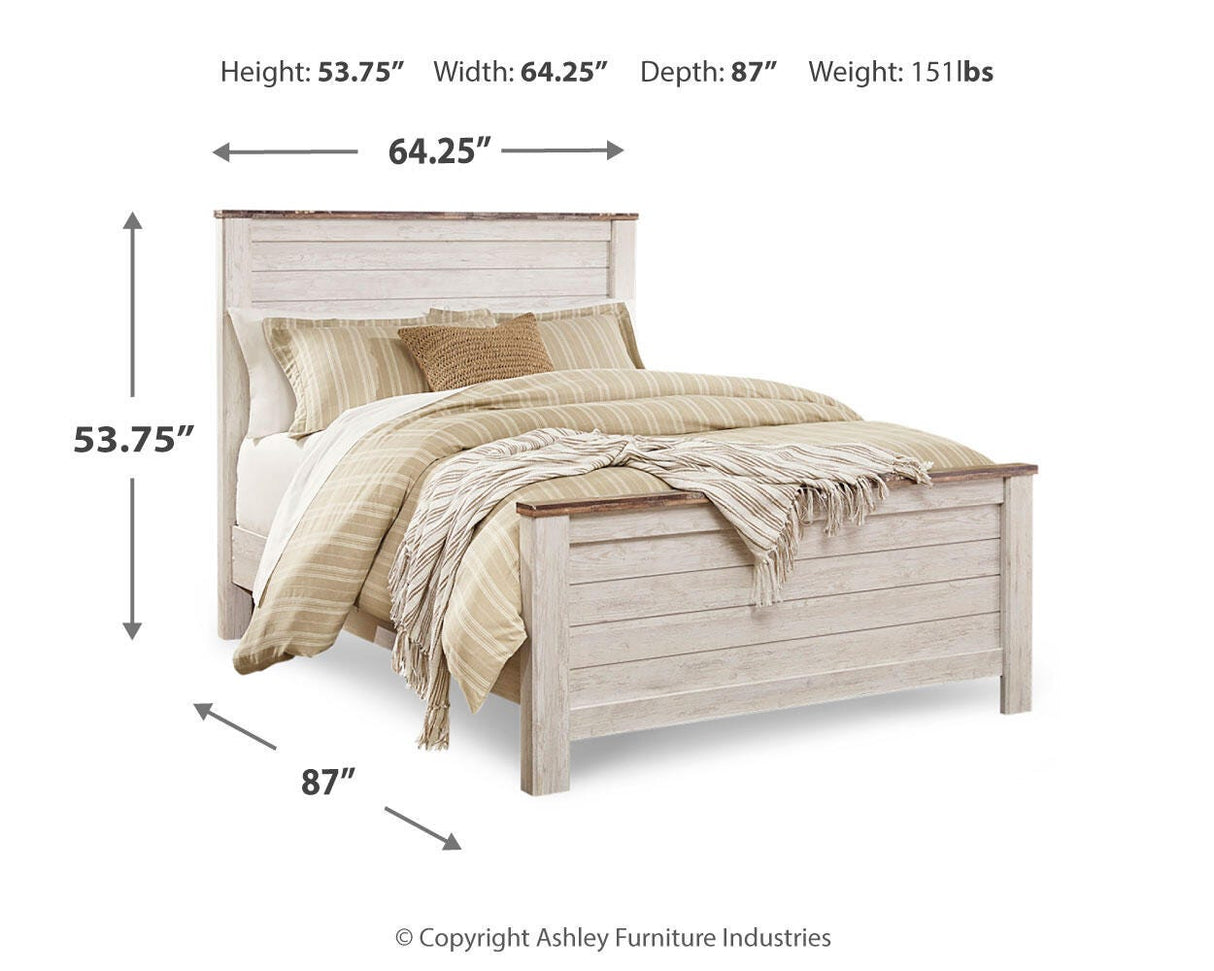 Willowton Whitewash Queen Panel Bed, Dresser and Mirror from Ashley - Luna Furniture