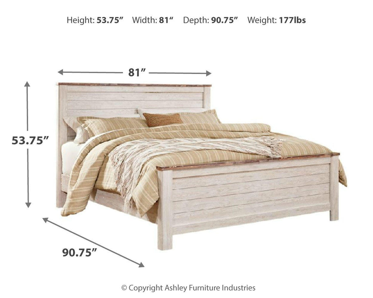 Willowton Whitewash King Panel Bed, Dresser, Mirror, Chest and Nightstand from Ashley - Luna Furniture