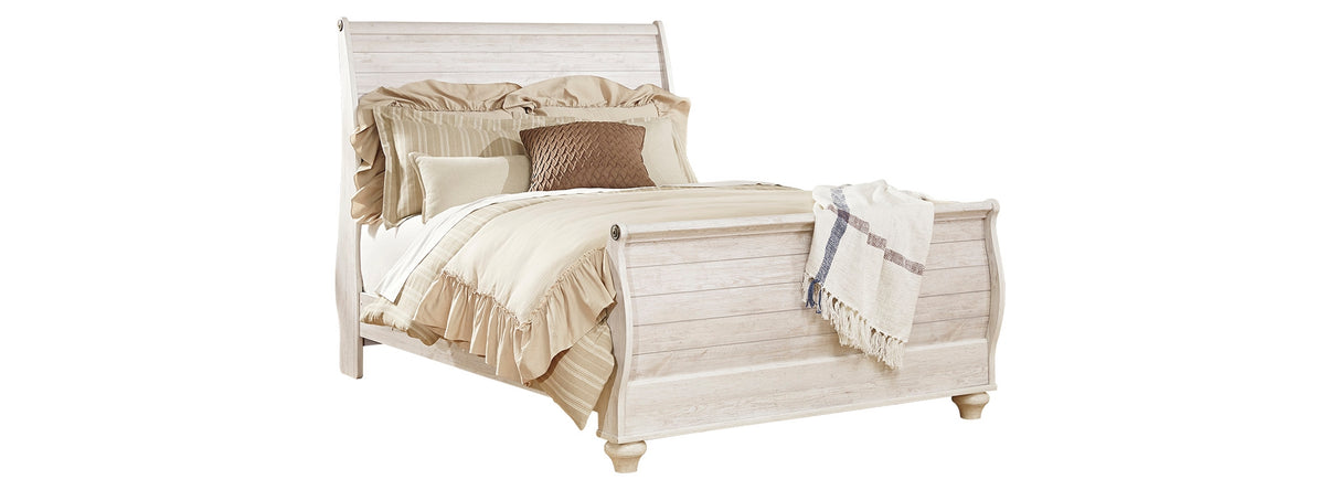 Willowton Queen Sleigh Bed with Dresser in Whitewash from Ashley Furniture - Luna Furniture