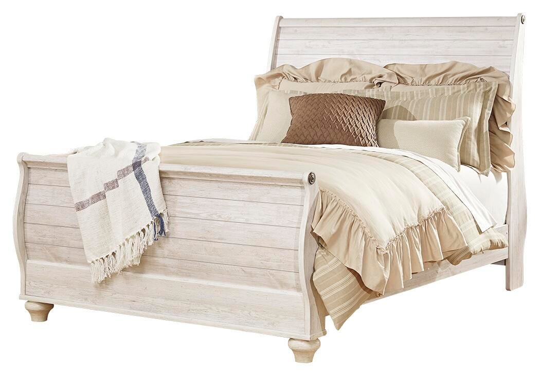 Willowton Queen Sleigh Bed with Dresser in Whitewash from Ashley Furniture - Luna Furniture
