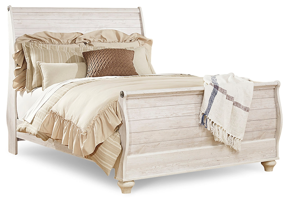 Willowton Whitewash Queen Sleigh Bed, Dresser and Nightstand from Ashley - Luna Furniture