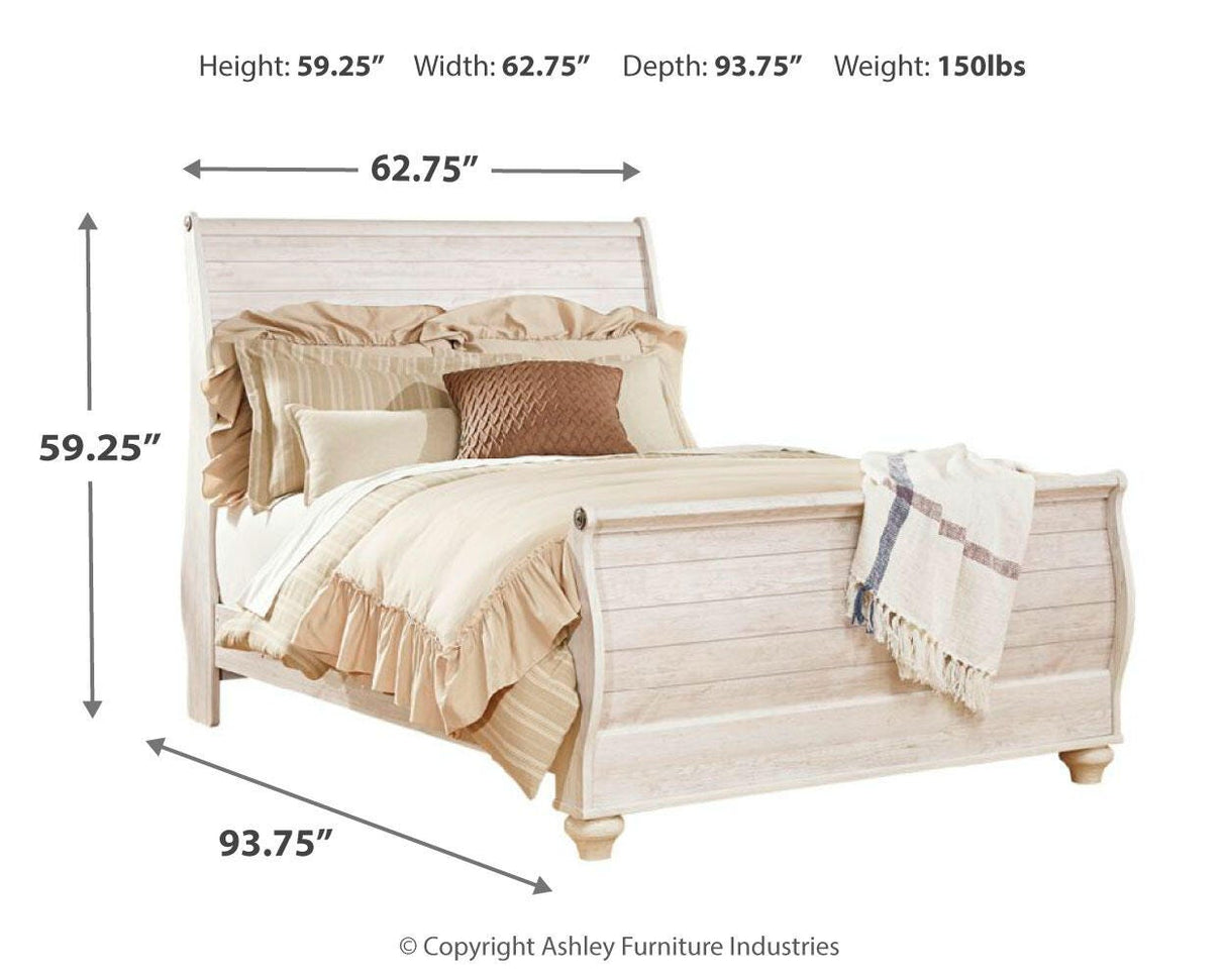Willowton Whitewash Queen Sleigh Bed and Nightstand from Ashley - Luna Furniture