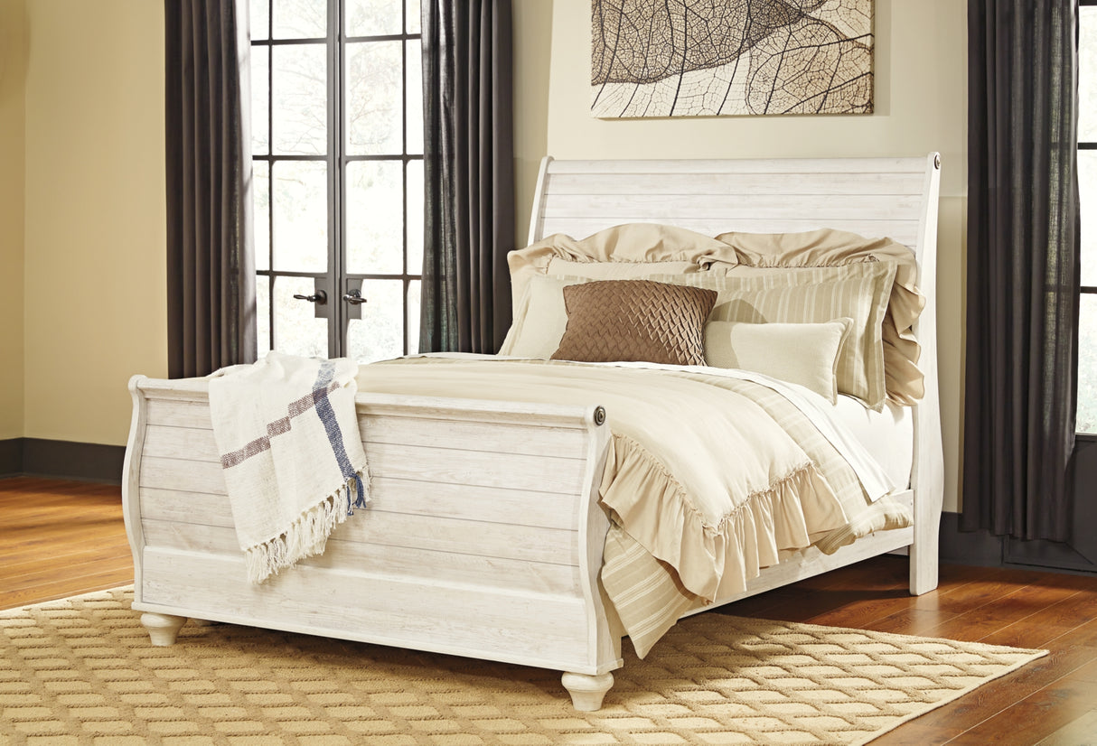 Willowton Whitewash Queen Sleigh Bed and Nightstand from Ashley - Luna Furniture