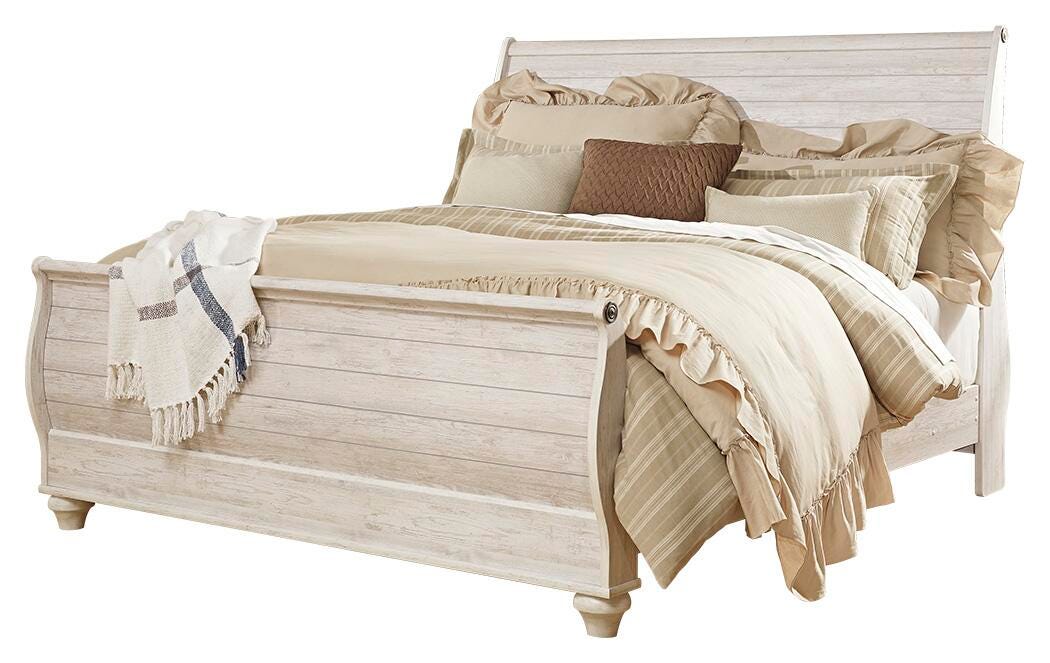 Willowton King Sleigh Bed with Dresser in Whitewash from Ashley Furniture - Luna Furniture