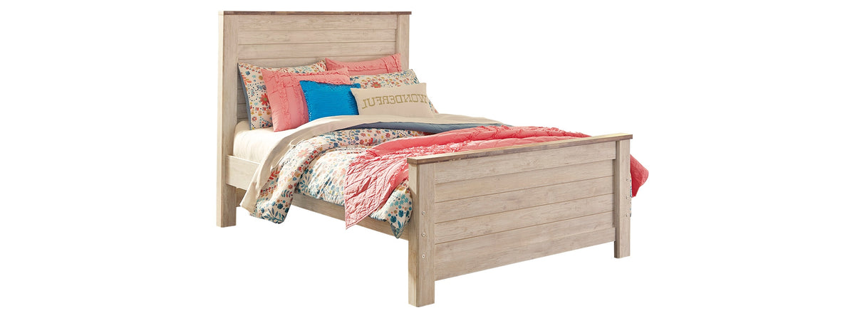 Willowton Full Panel Bed with Nightstand in Whitewash from Ashley - Luna Furniture