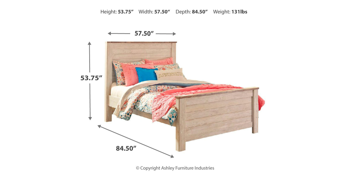 Willowton Whitewash Full Panel Bed, Dresser and Mirror from Ashley Furniture - Luna Furniture