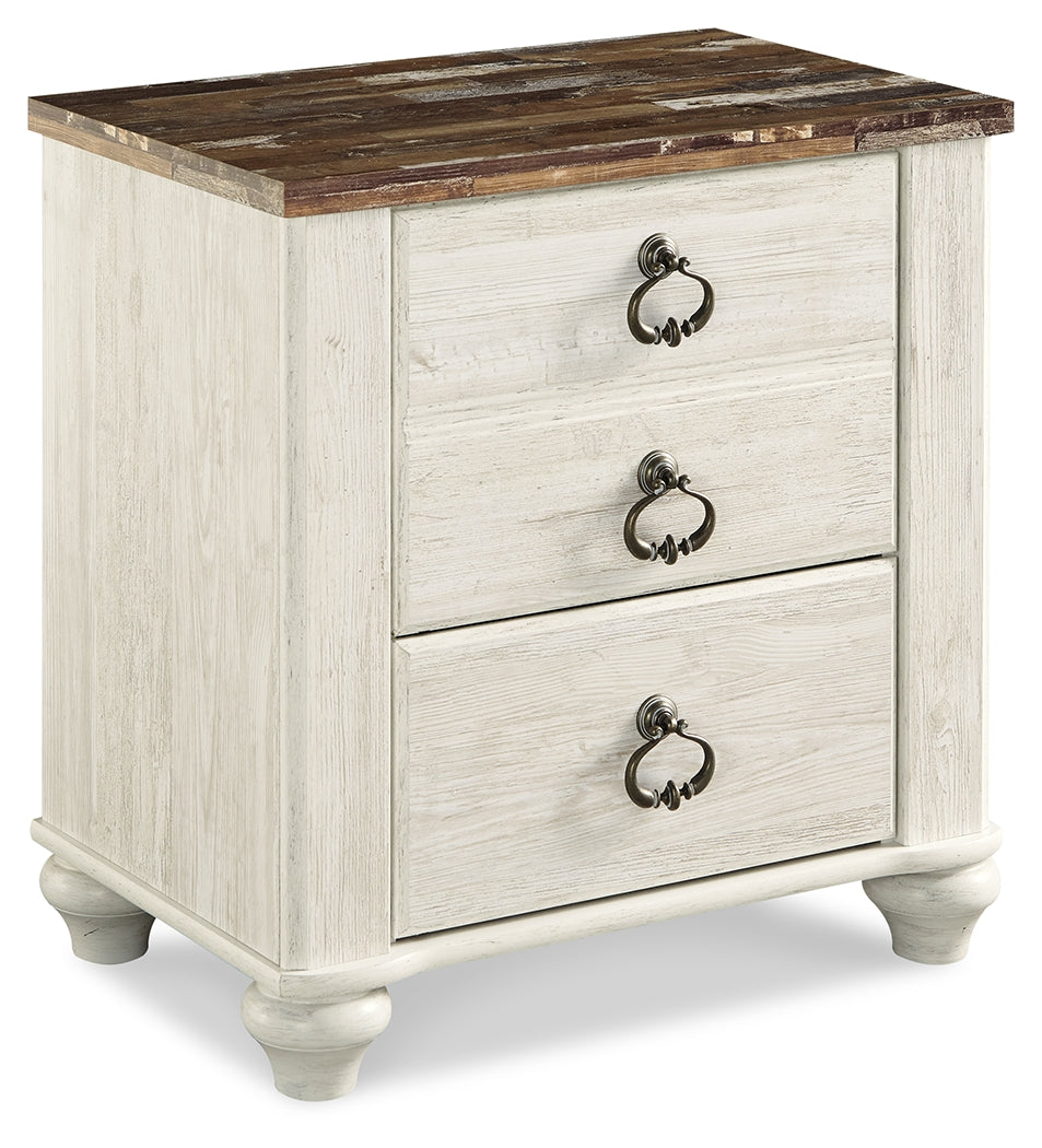 Willowton Whitewash King Panel Bed, Dresser, Mirror, and Nightstand from Ashley Furniture - Luna Furniture