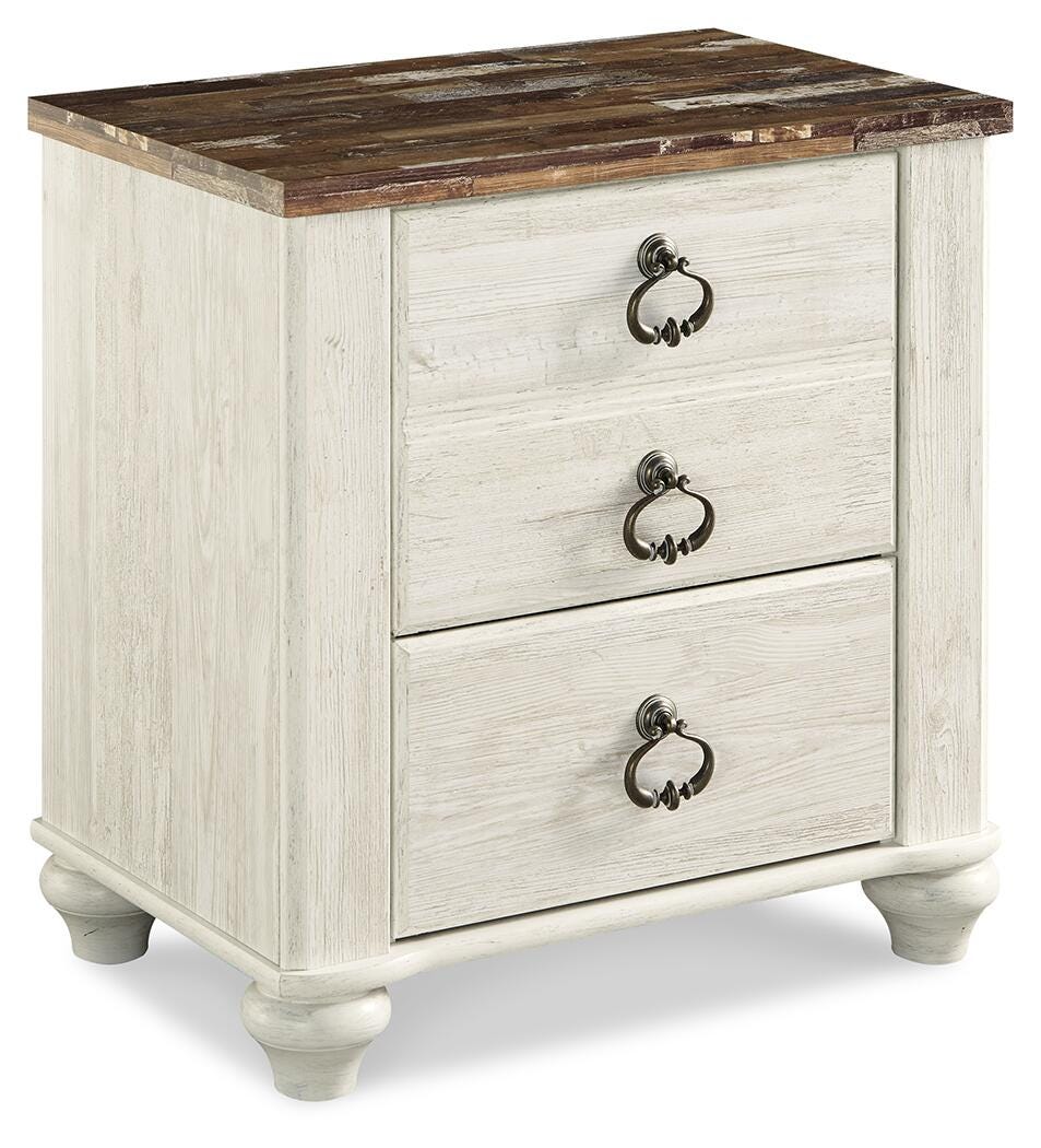 Willowton Whitewash King Sleigh Bed, Dresser, Mirror and Nightstand from Ashley - Luna Furniture