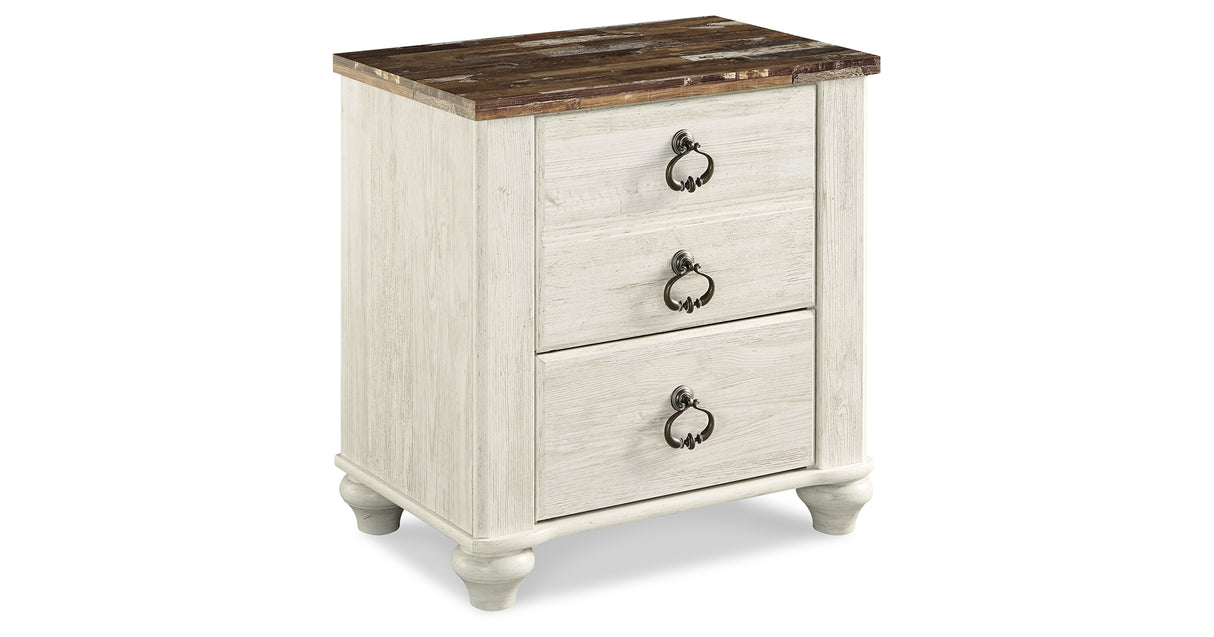 Willowton Whitewash King Panel Bed, Dresser, Mirror, Chest and Nightstand from Ashley - Luna Furniture