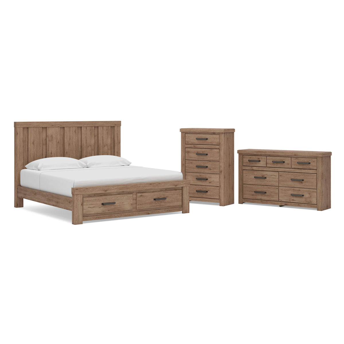 Oliandon Light Brown King Panel Storage Bed, Dresser and Chest from Ashley - Luna Furniture