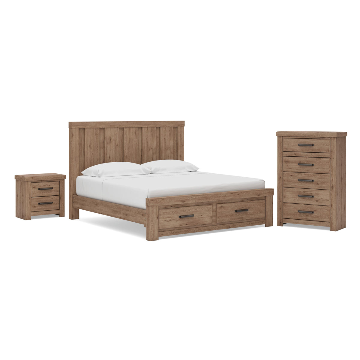 Oliandon Light Brown King Panel Storage Bed, Chest and Nightstand from Ashley - Luna Furniture