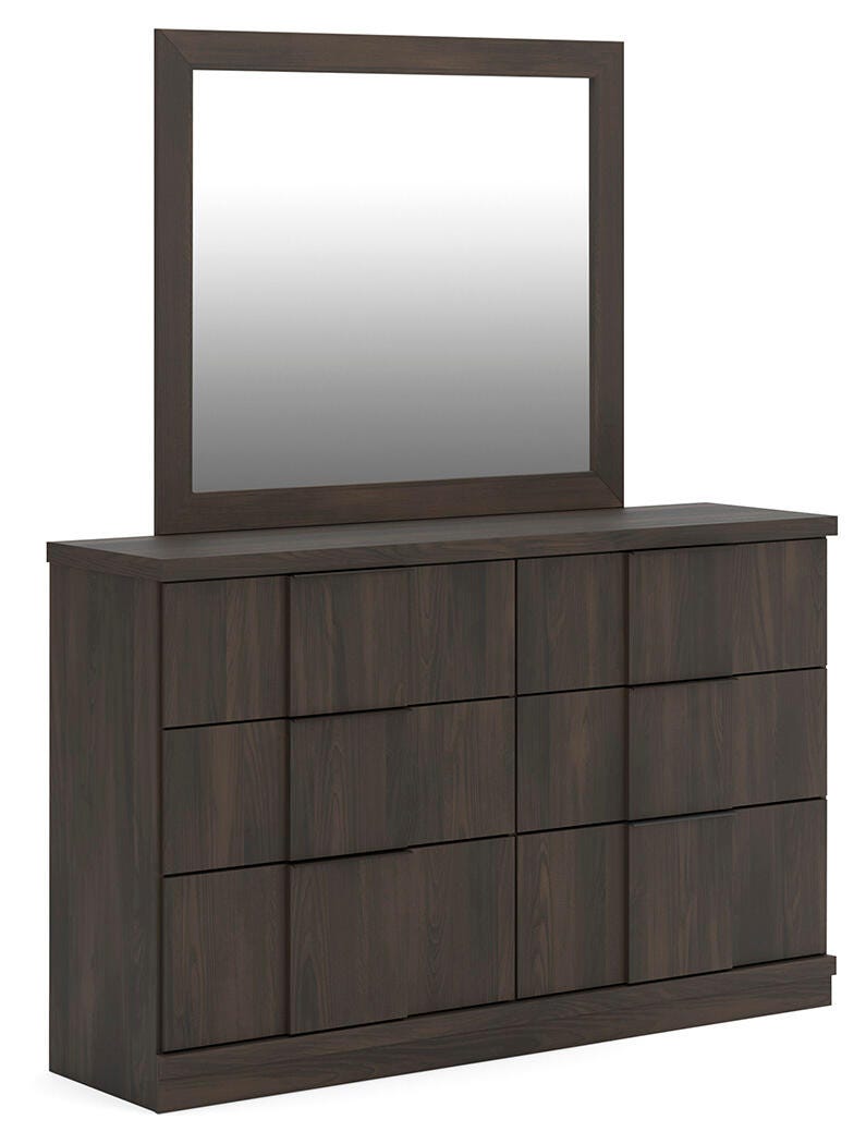 Shaehartin Dark Brown Queen Panel Bed, Mirror and Dresser from Ashley - Luna Furniture
