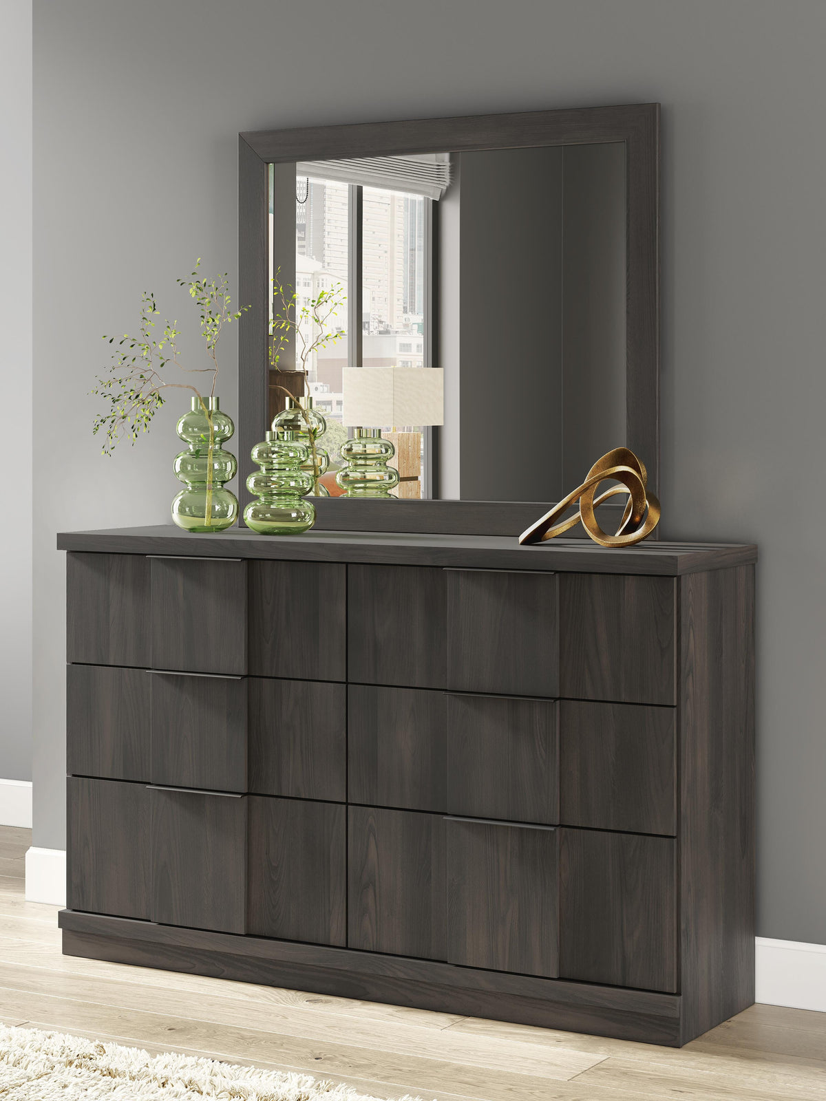 Shaehartin Dark Brown Dresser and Mirror from Ashley - Luna Furniture
