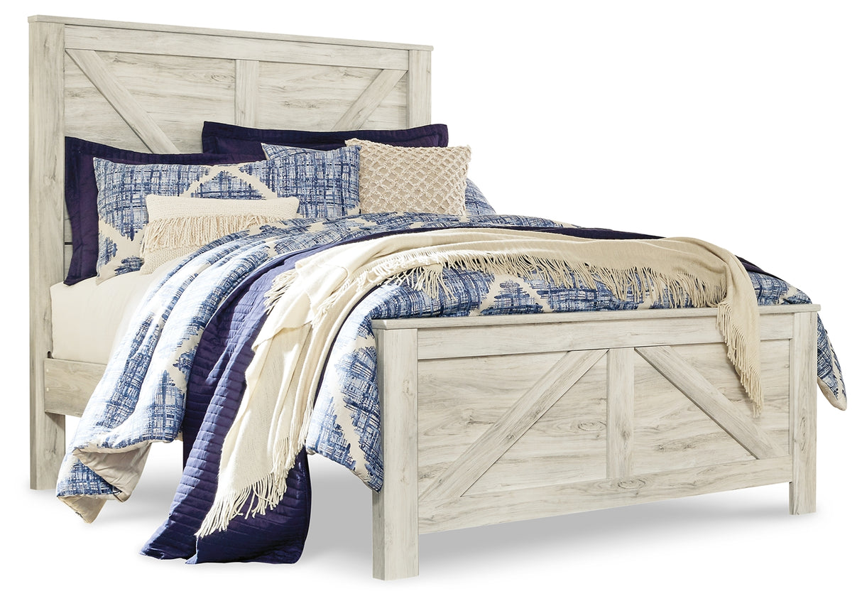 Bellaby Whitewash Queen Crossbuck Panel Bed, Dresser and Mirror from Ashley - Luna Furniture