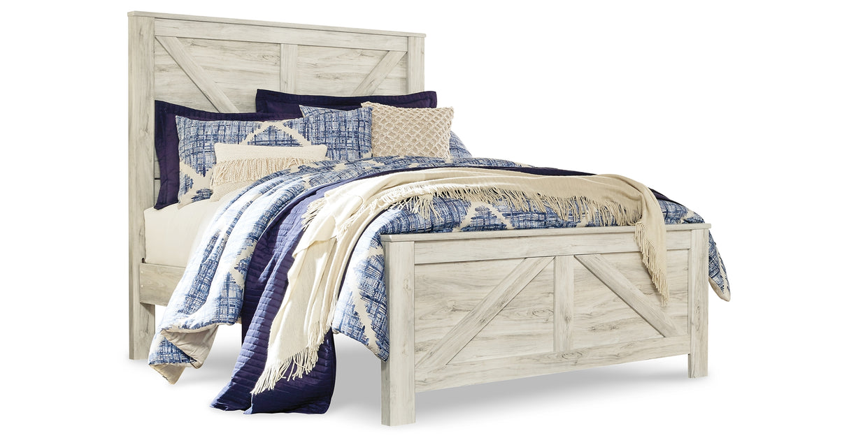 Bellaby Queen Crossbuck Panel Bed with 2 Nightstands in Whitewash from Ashley Furniture - Luna Furniture