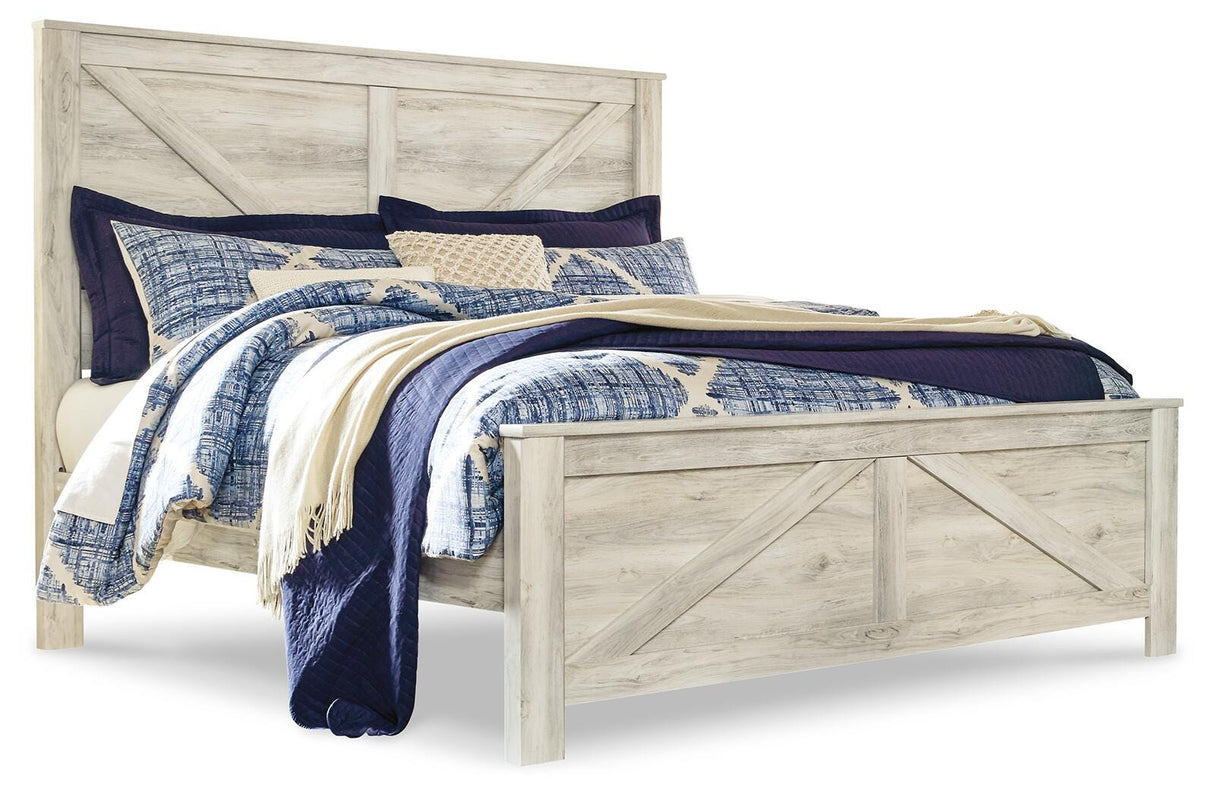 Bellaby Whitewash King Crossbuck Panel Bed, Dresser, Mirror, and Nightstand from Ashley Furniture - Luna Furniture