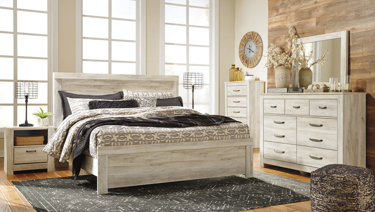 Bellaby Whitewash King Panel Bed, Dresser, Mirror, Chest and 2 Nightstands from Ashley Furniture - Luna Furniture