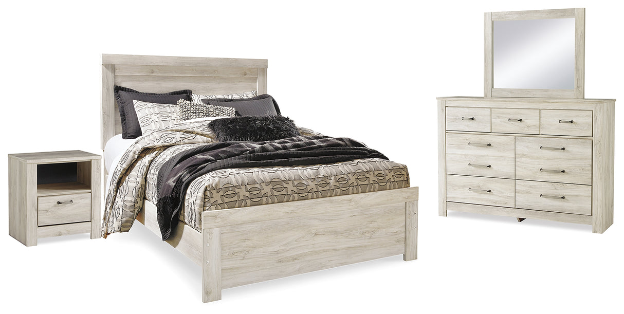Bellaby Whitewash Queen Panel Bed, Dresser, Mirror, and Nightstand from Ashley - Luna Furniture