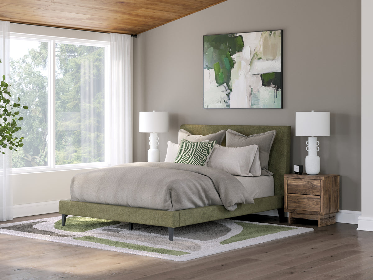 Chirason Sage Green Queen Upholstered Bed with Roll Slats from Ashley Furniture - Luna Furniture