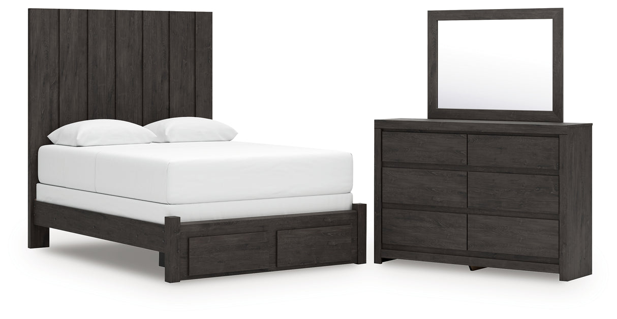Fraluna Charcoal Queen Panel Storage Bed, Dresser and Mirror from Ashley Furniture - Luna Furniture