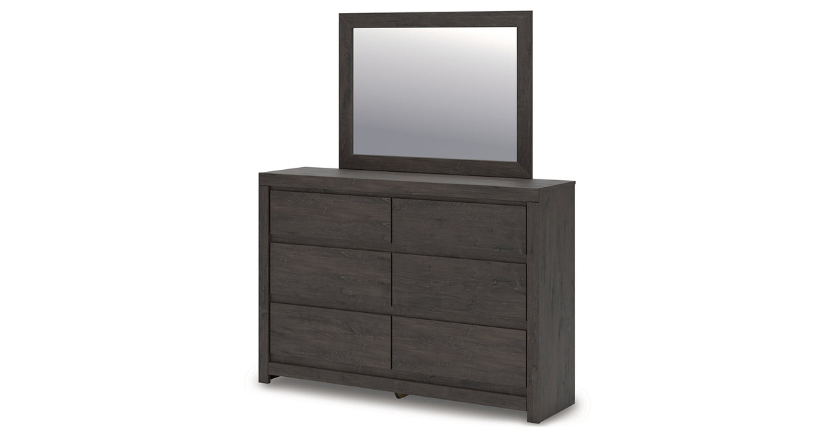 Fraluna King Panel Bed with Mirrored Dresser, Chest and Nightstand in Charcoal from Ashley Furniture - Luna Furniture