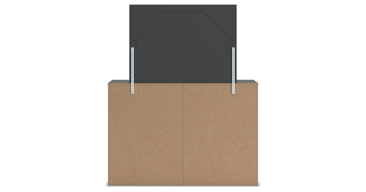 Fraluna King Panel Storage Bed with Mirrored Dresser in Charcoal from Ashley Furniture - Luna Furniture