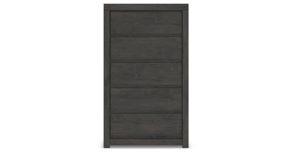 Fraluna King Panel Bed with Mirrored Dresser, Chest and 2 Nightstands in Charcoal from Ashley Furniture - Luna Furniture