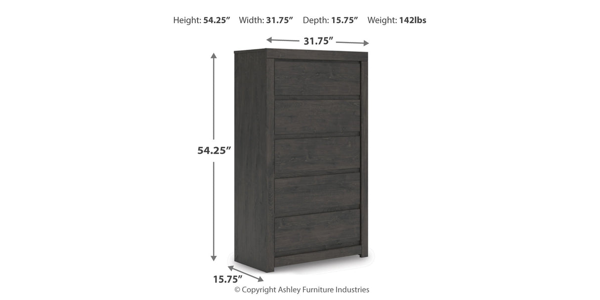 Fraluna King Panel Bed with Mirrored Dresser, Chest and 2 Nightstands in Charcoal from Ashley Furniture - Luna Furniture