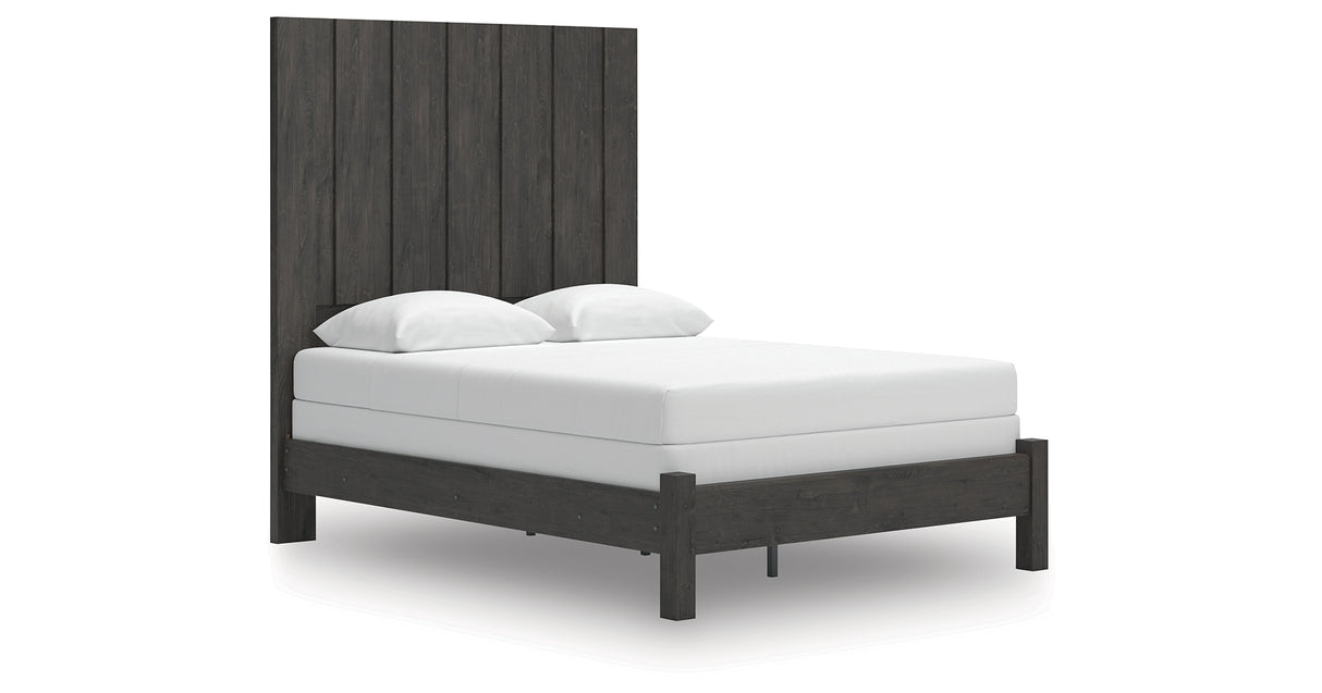 Fraluna Queen Panel Bed with Mirrored Dresser, Chest and 2 Nightstands in Charcoal from Ashley Furniture - Luna Furniture