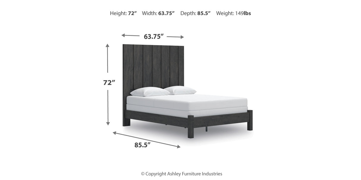 Fraluna Queen Panel Bed with Mirrored Dresser and 2 Nightstands in Charcoal from Ashley - Luna Furniture