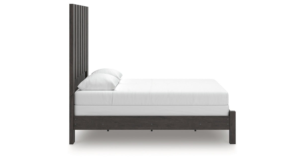 Fraluna Queen Panel Bed with Mirrored Dresser, Chest and 2 Nightstands in Charcoal from Ashley Furniture - Luna Furniture