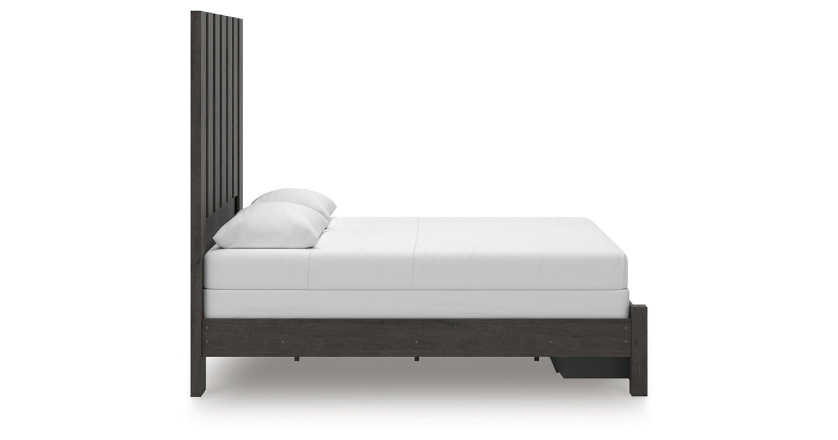 Fraluna Queen Panel Storage Bed with Mirrored Dresser in Charcoal from Ashley Furniture - Luna Furniture