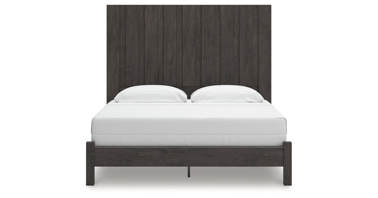 Fraluna King Panel Bed with Mirrored Dresser, Chest and Nightstand in Charcoal from Ashley Furniture - Luna Furniture